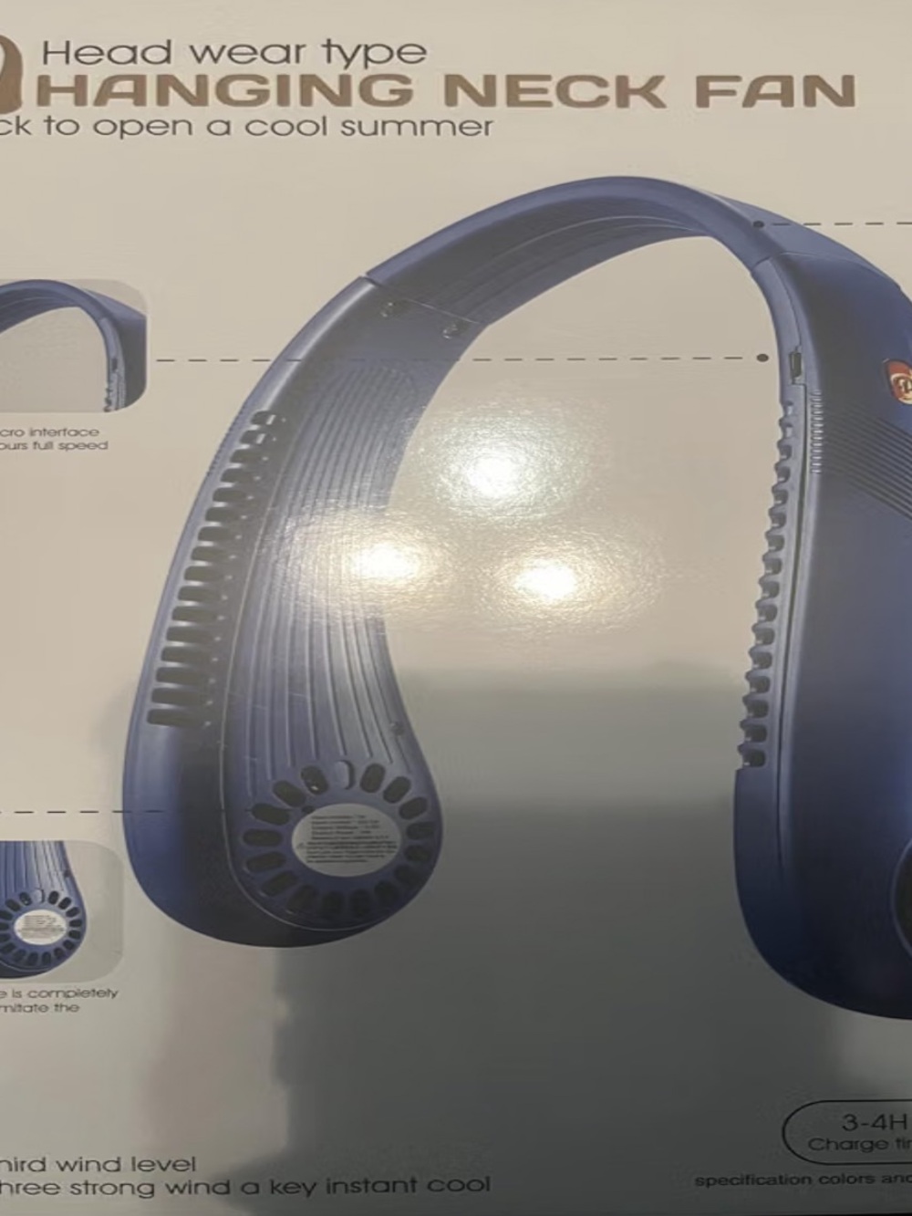 Hanging Neck Fan - Blue Portable Hands-Free Cooler